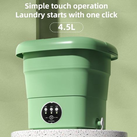 Machine à Laver Mini Pliable Linge avec Panier de Vidange 3 Modes Nettoyage 4.5L Vert (1/5)