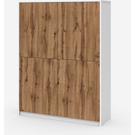 Moderne hohe Sideboard mit geflochtenen Türen Budapest - Weiß