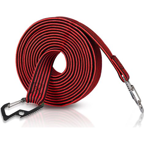 Cordes élastiques longues avec crochets, clips haute élasticité pour vélo, moto, bagages, parfaites pour attacher, transporter du fret, camper (2 m, rouge) (1/4)