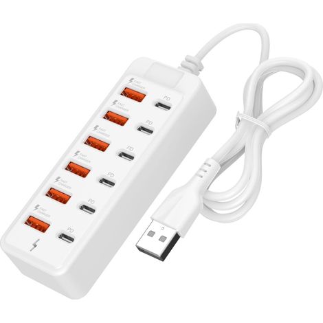 Multipresa con 12 porte USB Type-C e USB A, ideale per dormitori, aeroporti, eventi e punti di ricarica per dispositivi multipli, perfetta per i giocatori. Confezione da 2 pezzi. (1/5)