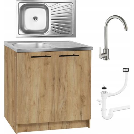Meuble de cuisine sous évier - 80 cm - Chêne doré - Ensemble complet - Design élégant