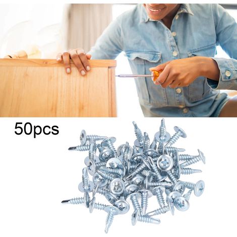 50 vis autoperceuses Phillips en acier au carbone zingué bleu-blanc, tête ronde de 4,2 x 16 mm avec rondelle. (1/5)