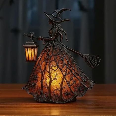 Lampe de table sorcière Halloween en résine, lampe décorative LED fantomatique pour la maison, les fêtes et le cosplay Witch (Type A) - couleur