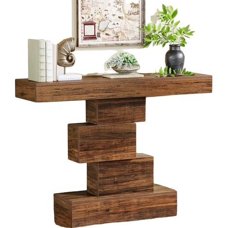 Mesa consola, estilo minimalista moderno, diseño que ahorra espacio, color marrón. (1/2)