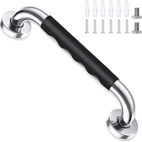 Barre d'appui antidérapante en acier inoxydable pour baignoire, fixation murale, pour salle de bain, toilettes, pour enfants et personnes âgées, 30 cm, noire (1/4)