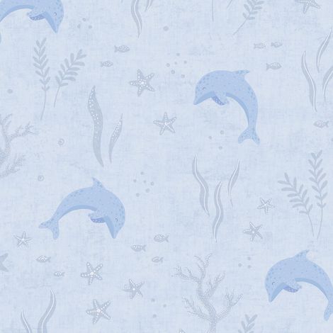 Papel pintado infantil Profhome 771321 papel pintado no tejido liso de estilo marítimo mate azul azul-claro gris 5,33 m2