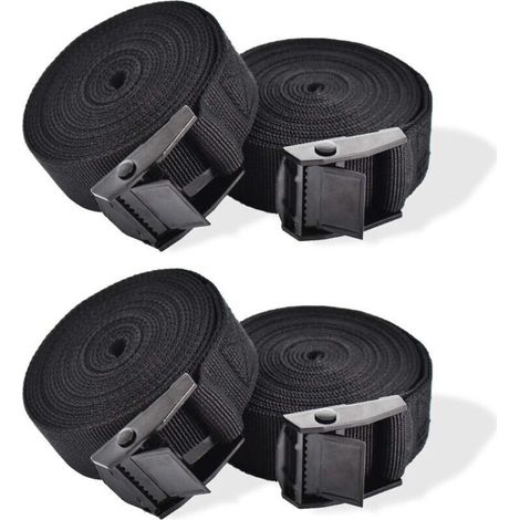 4 Sangles d'arrimage, 1m Sangle de Serrage, Sangle à cliquet, Sangle 25mm, Noir Sangle, avec verrou de Serrage, Sangle a cliquet, Sangle Moto remorque (1/4)