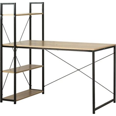 Bureau avec étagères 120x64x120 cm décor naturel et noir - ENORA (1/8)