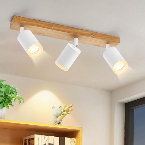 ZMH Spot de Plafond Spots de Plafond 3 Ampoules Blanc - Lampe de Cuisine Spot Mural en Bois GU10 Rotatif à 350° Spot Vintage Couloir Industriel Rétro pour Salon Chambre Cuisine (1/5)