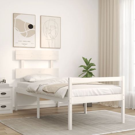 Cama para personas mayores con cabecero madera maciza blanco vidaXL (1/4)