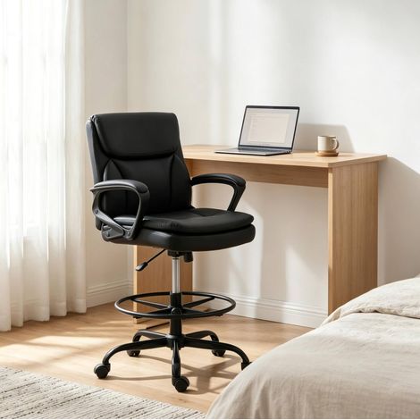 Sedia da ufficio alta ergonomica con poggiapiedi ad anello e ruote nera OKWISH (1/5)