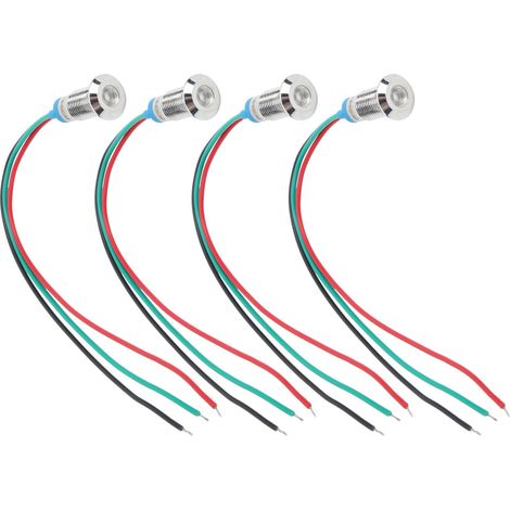 Jeu de 4 voyants LED métal 8mm 12-24V rouge et vert, lampe témoin cathode commune, composants de contrôle industriel. (1/5)