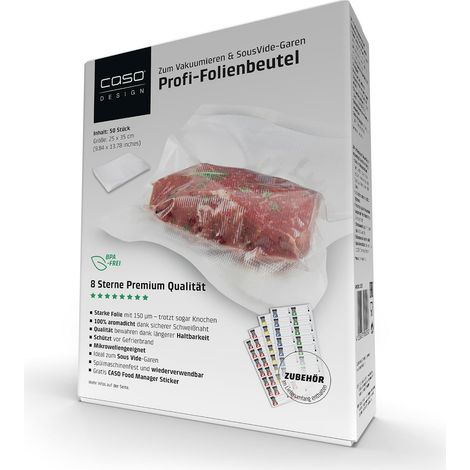 Sachets professionnels 25x35 cm / 50 sachets, pour toutes les machines sous vide, sans BPA, 150µm, résistant à l'ébullition, sous vide, s, autocollant Food Manager inclus (1/5)