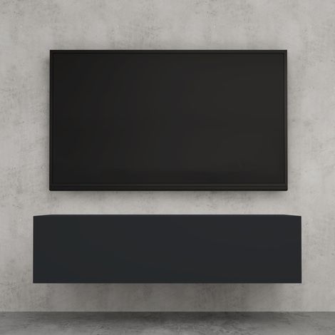 doporro Mueble de TV para Salón 120x40,2x30cm Mesa TV con Puerta Abatible hacia Abajo, en Gris Negro, Mueble de TV flotante, Estante TV 02