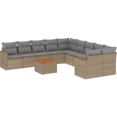 Maison Exclusive - Set de sofás de jardín 11pzas con cojines ratá (1/3)