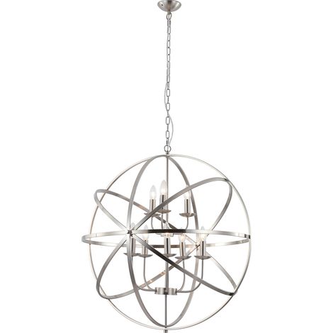 Suspension ORBIT 8L CAGE Arceaux métal argent satiné E14 8x60w diamètre 80cm (1/4)