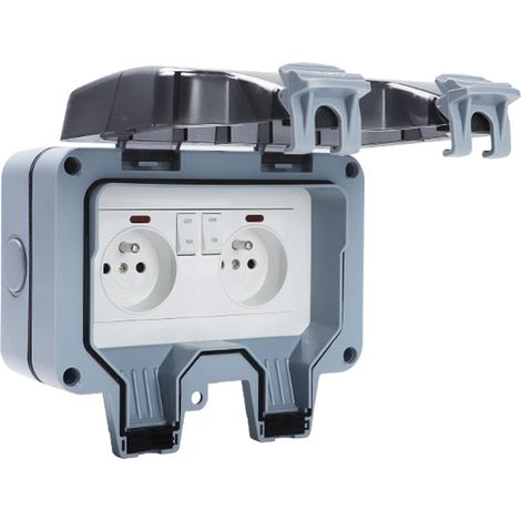 Prise Exterieure Etanche IP66 Double de Courant et Volet de Protection Multiprise Electrique Murale de Jardin Pri Voyant Lumineux (1/4)