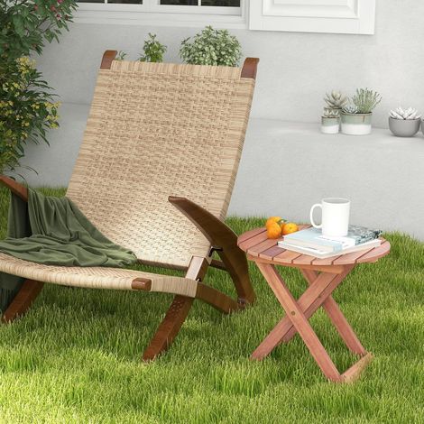 COSTWAY Beistelltisch Akazienholz, Gartentisch klein Balkontisch, Holztisch mit Lamellen-Tischplatte, Kaffeetisch für Garten, Balkon, Wohnzimmer(Rund, 46 x 46 x 45 cm)