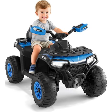 Quad Électrique Enfant 12V ATV, Télécommande, 2 Moteurs, Suspension, LED, Musique, Bluetooth, USB, Voiture Électrique, 3-8 Ans, Bleu (1/5)