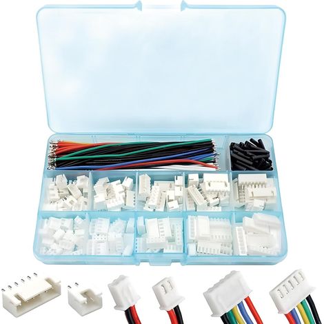 Kit Connecteurs JST XH 2.54 mm, Adaptateur JST Mâle Femelle avec Câbles Pré-Crimpés, Ensemble 2/3/4/5/6/7 Broches, 90 Fils Silicone 22AWG, Tubes Thermorétractables et Pince, Compatible Imprimante 3D (1/5)