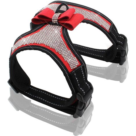 strass Brillant Rflchissant Chien Harnais (rouge, M) - Gilet De Chien En Nylon Sans Zip Avec Noeud Papillon Pour Petit Chien De Taille Moyenne Fte (1/4)