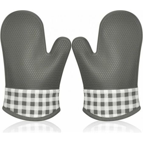 Silikon-isolierte Ofenhandschuhe, Ofenhandschuhe, Topflappen, dicke isolierte Grillhandschuhe, professionelle Handschuhe, 1 Paar (grau) FLITI (1/4)