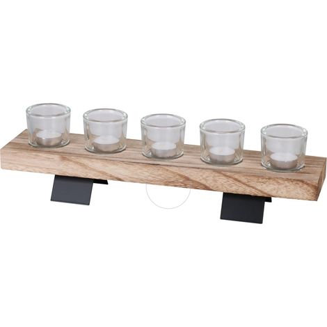 Bougeoir 5 bougies en bois et métal design naturel NATURAL LIVING
