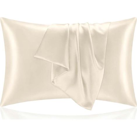 JSSEVN - Set of 2 satin pillowcases - Beige pillowcase for skin tone, Standard size with envelope closure, 51 x 76 cm (1/5)