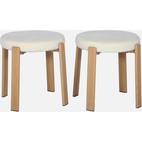 Taburete vintage de acero efecto madera clara y tejido texturizado, set de 2 (1/5)