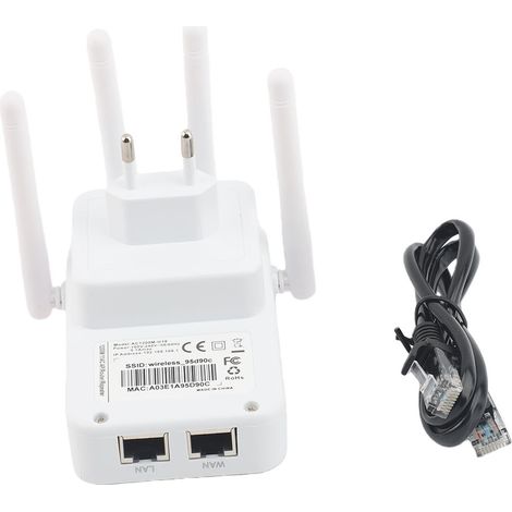 Répéteur WiFi double bande 5 GHz/2,4 GHz, extenseur de signal et amplificateur Internet avec 4 antennes rotatives à gain élevé, blanc. (1/5)