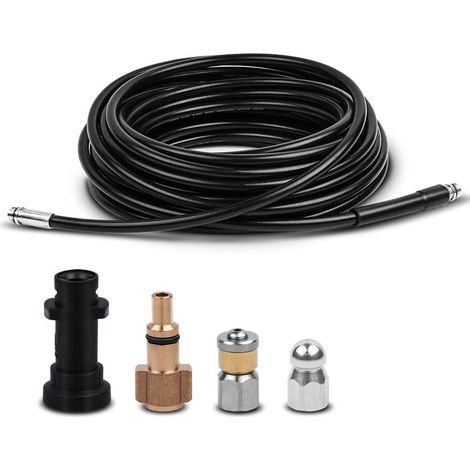 15M Tuyau de Nettoyage Canalisation,Kit de Nettoyage du Tuyau de Vidange du Nettoyeur Haute Pression avec Buse à Jet Et Buse à Jet Rotatif pour Karcher K2-K7 (1/4)