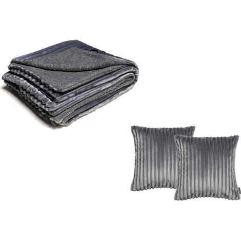 BOBOCHIC - Ensemble OSLO avec plaid 140 x 180 cm + 2 coussins  45x45 Gris foncé