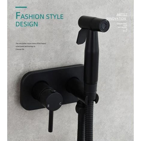 Ikodm – Douchette WC en laiton noir – Pulvérisateur bidet mural avec tuyau renforcé 150 cm – 2 modes de pression pour nettoyage efficace (1/4)