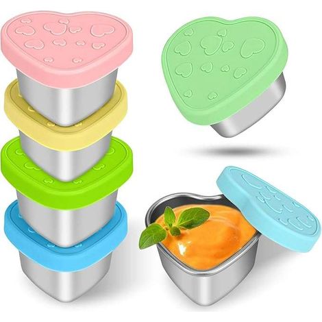 Contenitori per salse, 6 pezzi, 62 ml, in acciaio inox con coperchi in silicone (1/2)