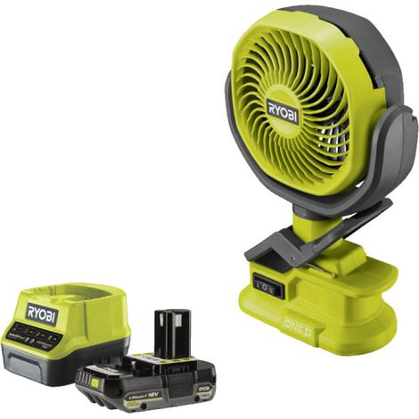 Confezione RYOBI 18V OnePlus RCF18-0 ventilatore a pinza - 1 batteria 2.0Ah - 1 caricatore rapido