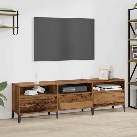 Vidaxl – Meuble TV en bois d'ingénierie et fer 150 x 30 x 45 cm – Style rustique avec étagères intégrées – Tiroirs à glissières à billes