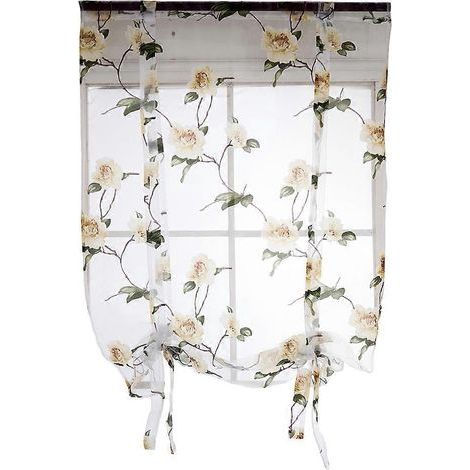 Rideau romain fleuri semi-transparent à nouer, idéal pour salon, balcon ou chambre, 1,4 x 1,6 m (Jaune)-Yellow (1/3)