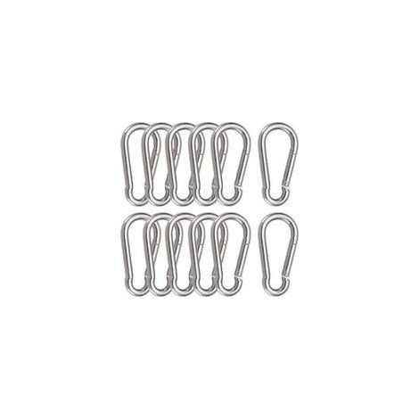 12 Stück M6-Karabiner, Edelstahl 304, federbelastete Schnapphaken zum Aufhängen, fester Haken, 60 x 6 mm (1/5)