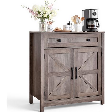 VEVOR Mobile Armadietto in Stile Rustico da 75 x 37,5 x 80 cm con Cassetto, Credenza Cucina con 2 Ante a Battente, per Soggiorno, Ingresso, Cucina, Grigio, Capacita di Peso del Tavolo 15 kg