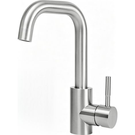Robinet de Salle de Bain en Acier Inoxydable Brossé - Lavabo à Haute Pression Eau Chaude et Froide Silencieux pour WC Évier de Cuisine (1/5)