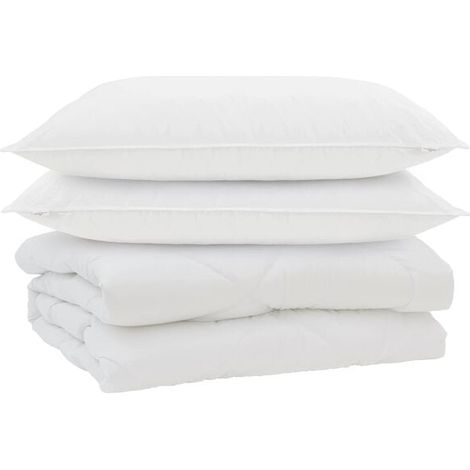 Ensemble couette et oreiller en duvet, ensemble 3 pièces, microfibre blanche. (1/5)