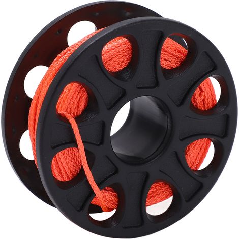 30 m Tauchrolle, Fingerspule mit doppelseitigem Karabiner, fluoreszierend orangefarbene Schnur, schwarz (1/4)