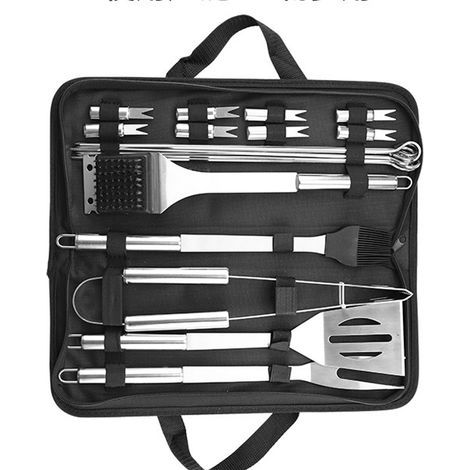 Ensemble d'outils de grillade de 20 pièces, ensemble d'ustensiles de grillade en acier inoxydable avec sac en toile (1/5)