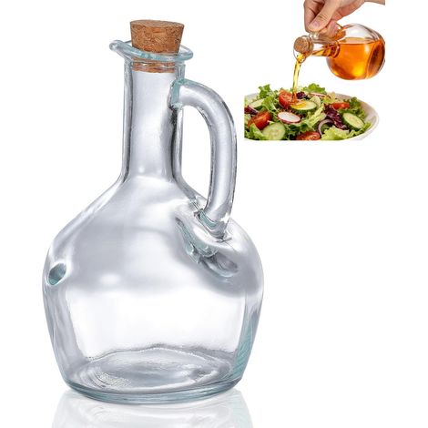 Distributeur de vinaigre en verre avec bec verseur et poignée récipient transparent anti-fuite pour huile sauces et condiments cuisine 430ml (1/5)