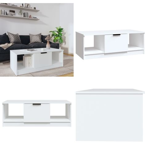 Couchtisch Weiß 102x50x36 cm Holzwerkstoff - Wohnzimmer Tisch - Weiß Couchtisch (1/5)