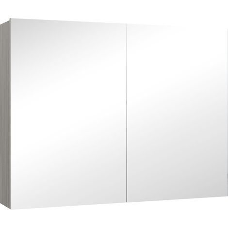 Armoire murale avec miroir pour salle de bain, meuble double portes et étagères ajustables, 80x15x60 cm, gris (1/5)