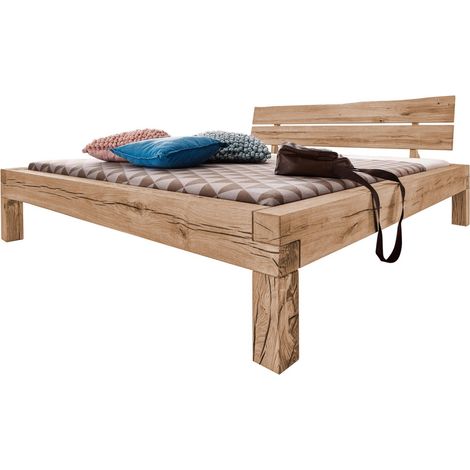 Lit double avec tiroirs 200x200 Chêne sauvage huilé Bianco JANGALI 213