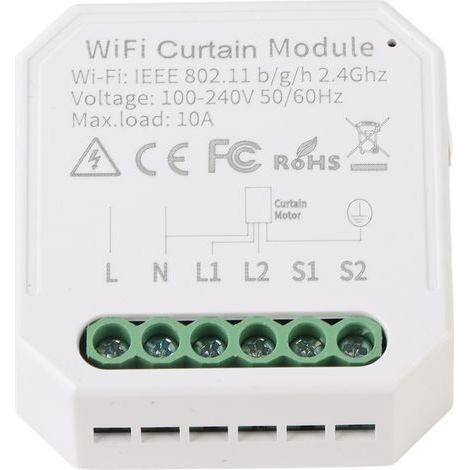 10A Smart Curtain Controller Module, WiFi Voice Control, 2-Way Blind Switch for Tuya Smart White (1/5)