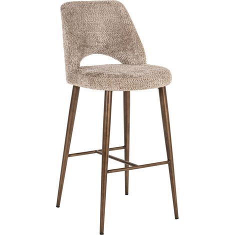 Tabouret de bar bouclette cosy - beige naturel et bronze (1/5)