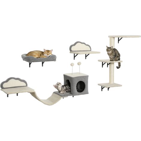 Set d'arbre a chat mural 4 pieces avec griffoirs en sisal Beige